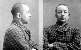 Sam Hazzard's mug shots, in profile and facing the camera